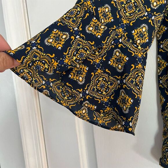 41 Hawthorn Women's M Geometric Tie Neck Blouse Multicolor 3/4 Sleeve - Picture 2 of 8